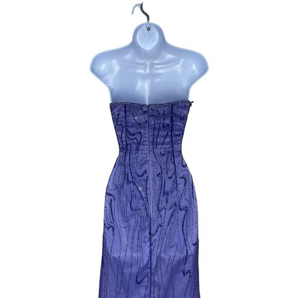 Vintage Alyce Prom Dress 6 Maxi Gown Fairy Y2K Silk Bead Strapless Purple Ombre - Picture 7 of 12